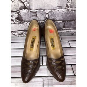 Cities VTG Brown Leather Pointed Toe Dress High Heels Women’s Sz 6M US/36.5EU